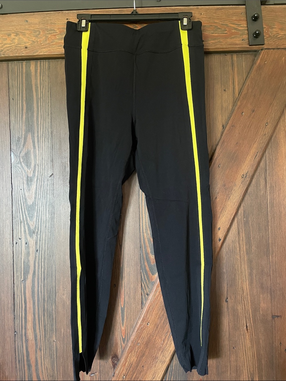 Zyia Black Leggings with Neon Yellow Side Stripes